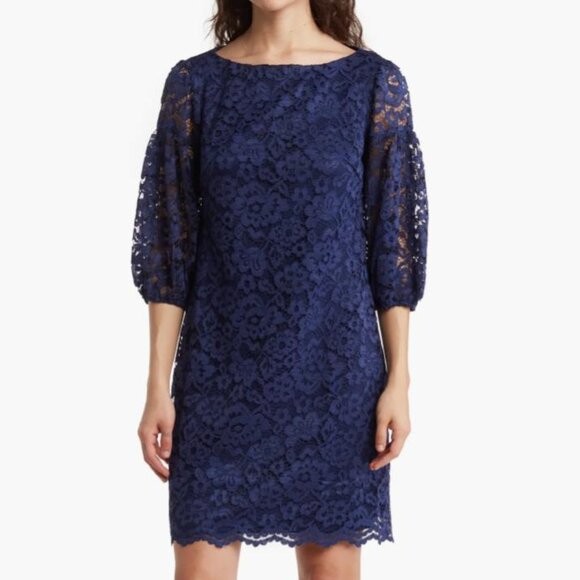 Floral Lace Shift Dress Vince Camuto, blue Dark color, Size 6 - Picture 1 of 8